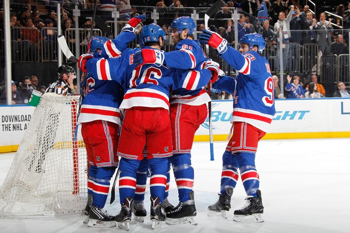 The NY Rangers celebrate a goal